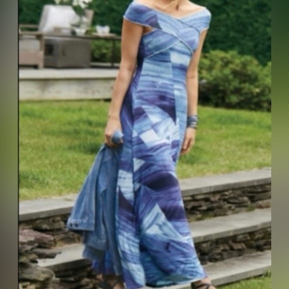 Soft Surroundings Blue Abstract Print Knit Maxi Dress - Picture 1 of 9